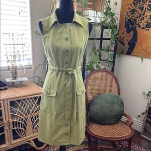 ModCloth Spring Green Sleeveless Button Up Belted Trench Dress